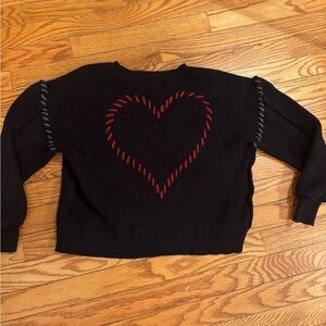 Vintage Havana Black Sweater with Red Heart Design